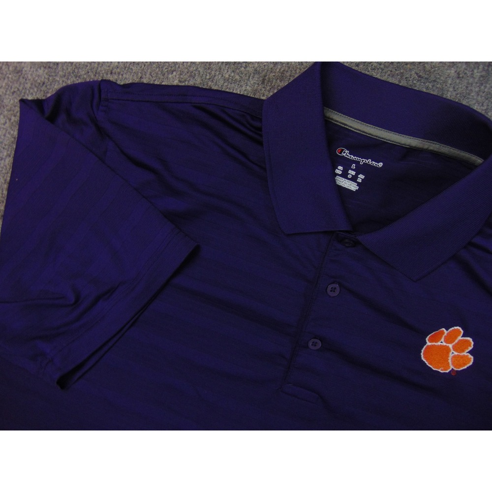 Clemson Tigers Polo Shirt Mens Large Purple Solid Champion Paw Print‎